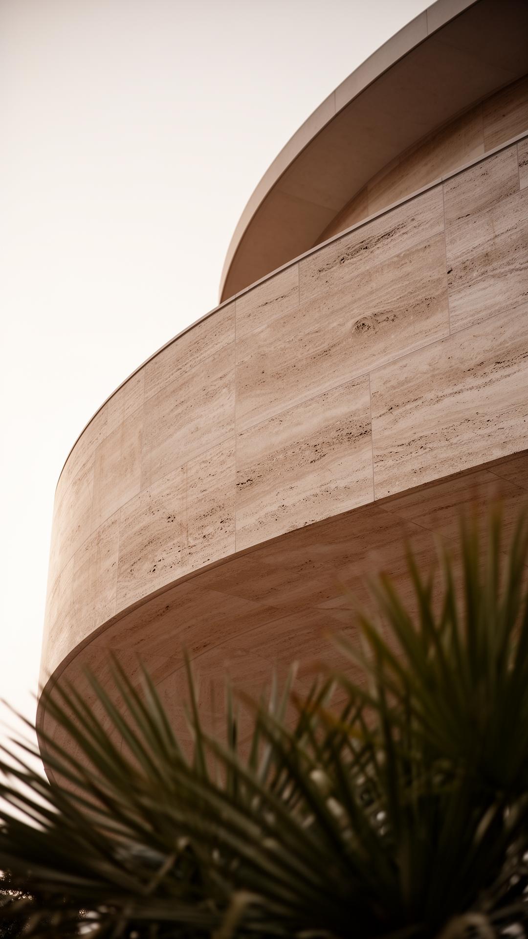 Curved travertine architectural detail